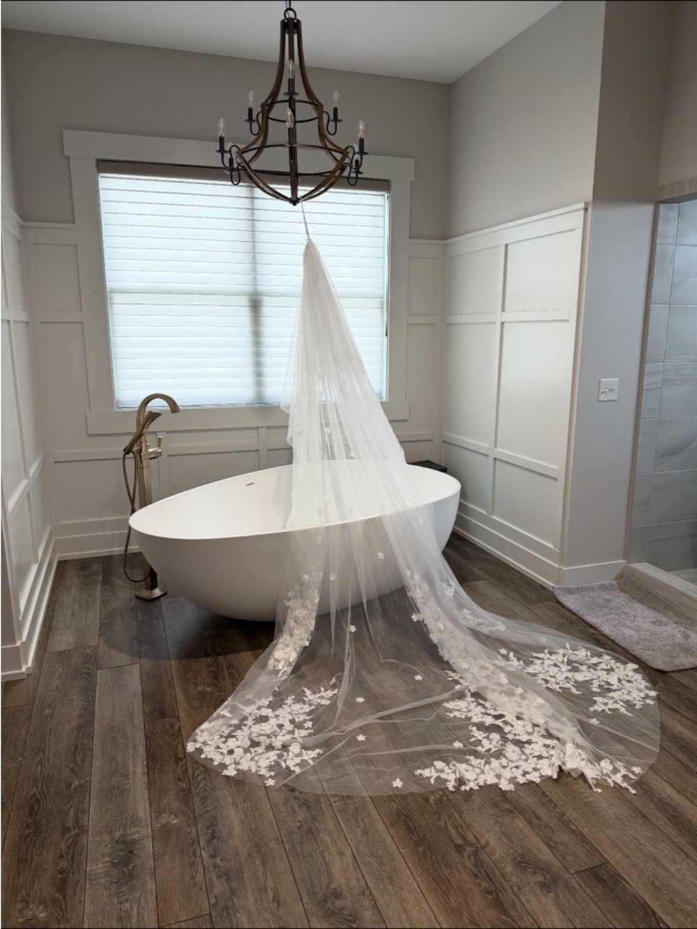 Cathedral length veil with flower appliqués true white